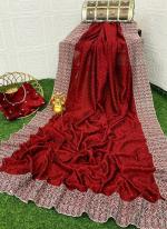 Blooming Vichtra Silk Red Party Wear Zari Work Saree